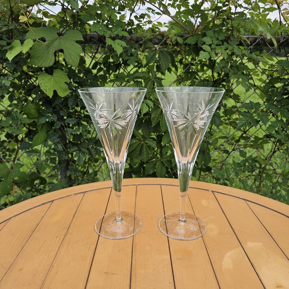 Vintage Godinger Crystal South Beach Palm Wine/Water Goblets-Set of 2